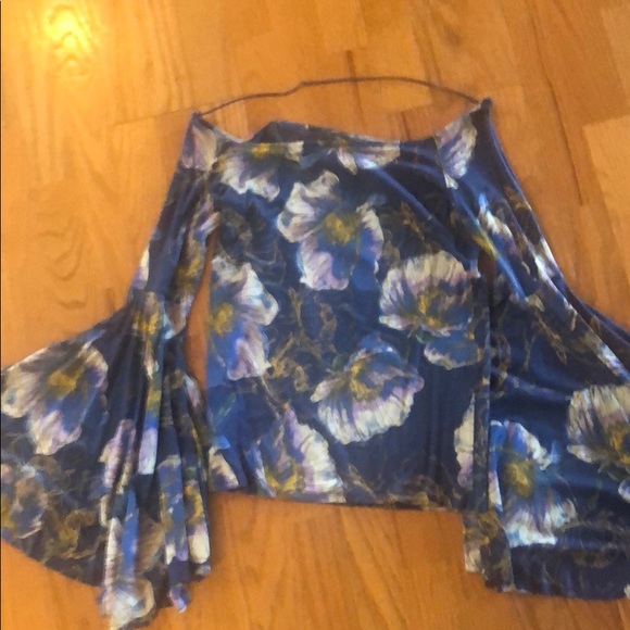 Free People Navy Combo Top with Bell Sleeves - Picture 2 of 4